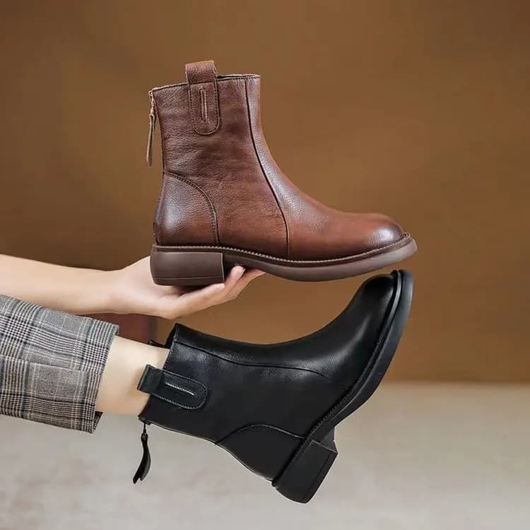 Autunno e inverno nuovi stivaletti da donna con fondo morbido peluche in pelle calda marrone casual da donna stivaletti corti con tacco basso spesso