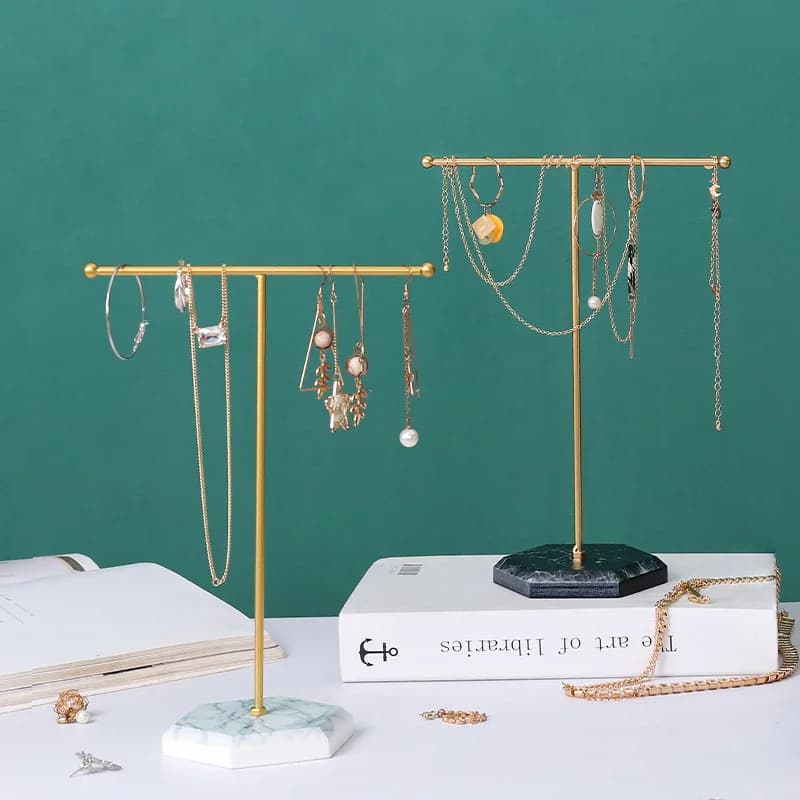 Orecchino collana anello braccialetto portagioie modello in marmo a forma di T portagioie organizzatore portaoggetti in metallo