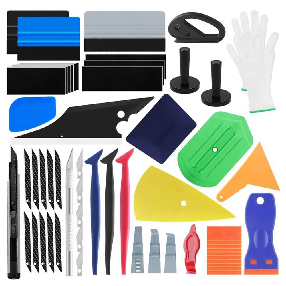 Kit di Strumenti per Applicazione Pellicole Auto in Vinile, per Installazione PPF e Oscuramento Vetri, con Feltro, Raschietto, Taglierina, Magnete e Strumento per Rifinitura Bordi