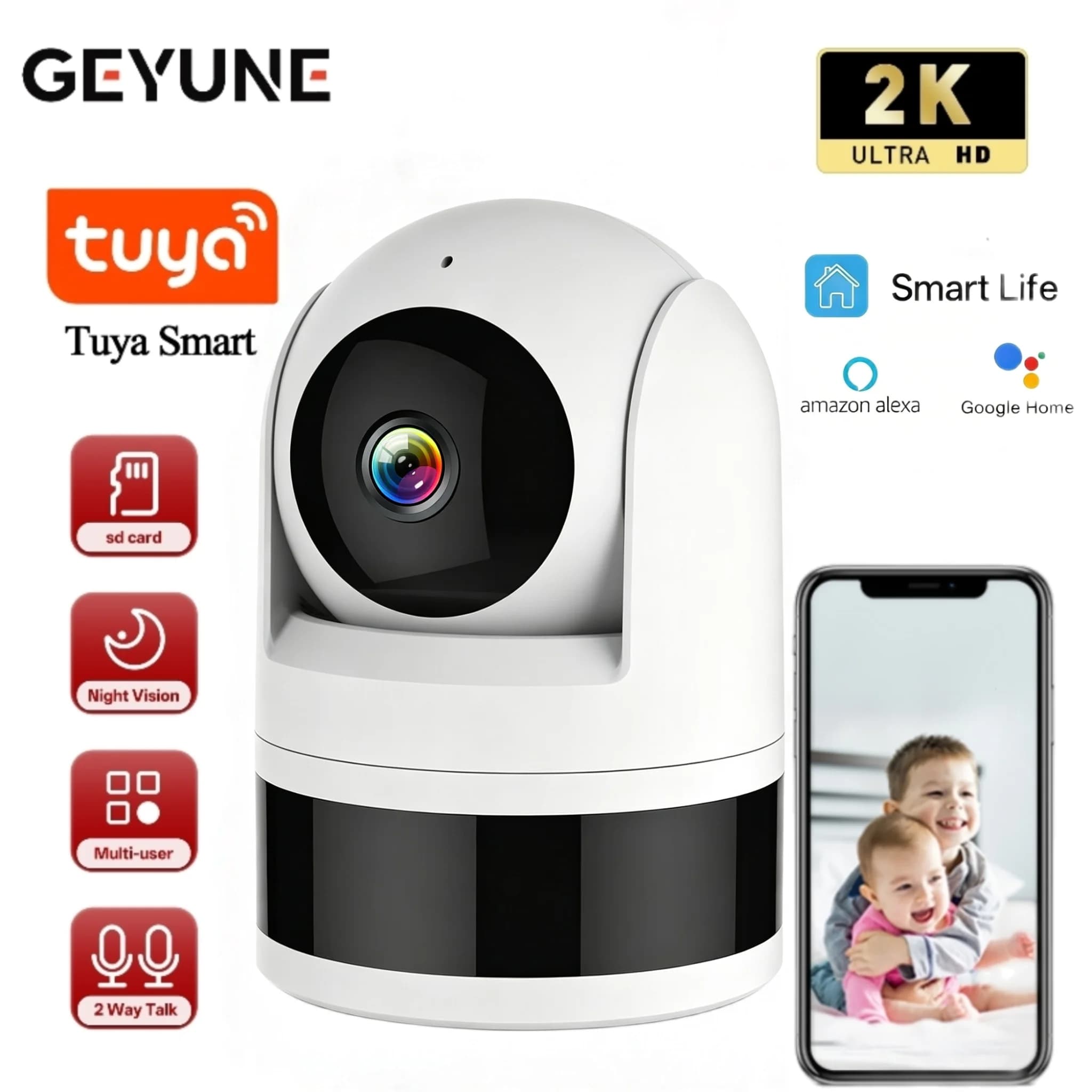 4MP WiFi Camera 2.4G Tuya Smart Home Indoor Wireless IP Surveillance Camera AI Detect Automatic Tracking Security Baby Monitor