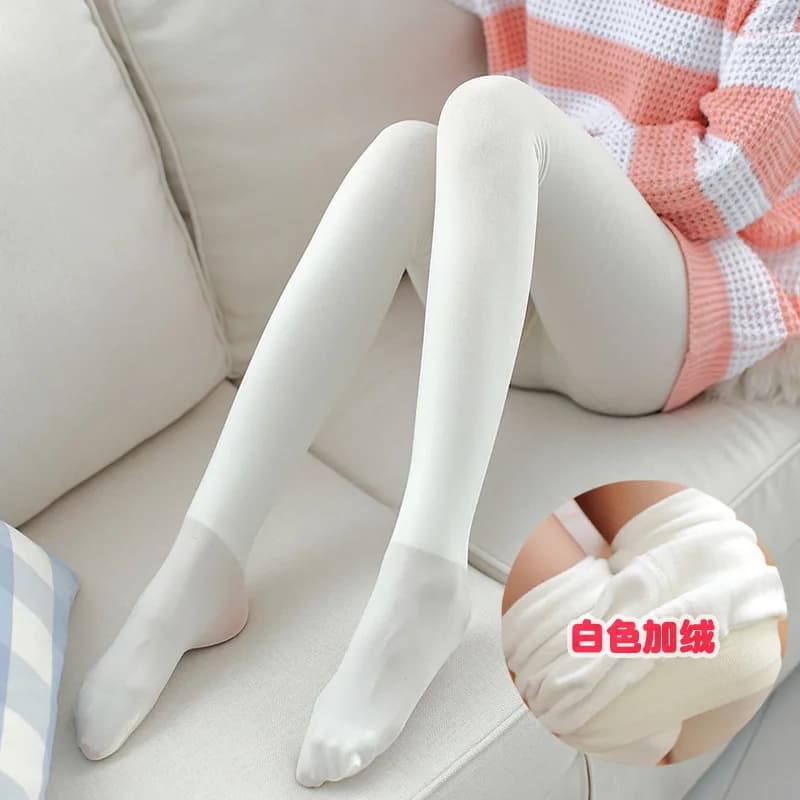 170g Girl Black Beige White Skin Color Pantyhose Adult Japanese Dance Leggings Women Winter Fleece lined Thickened Pants Style