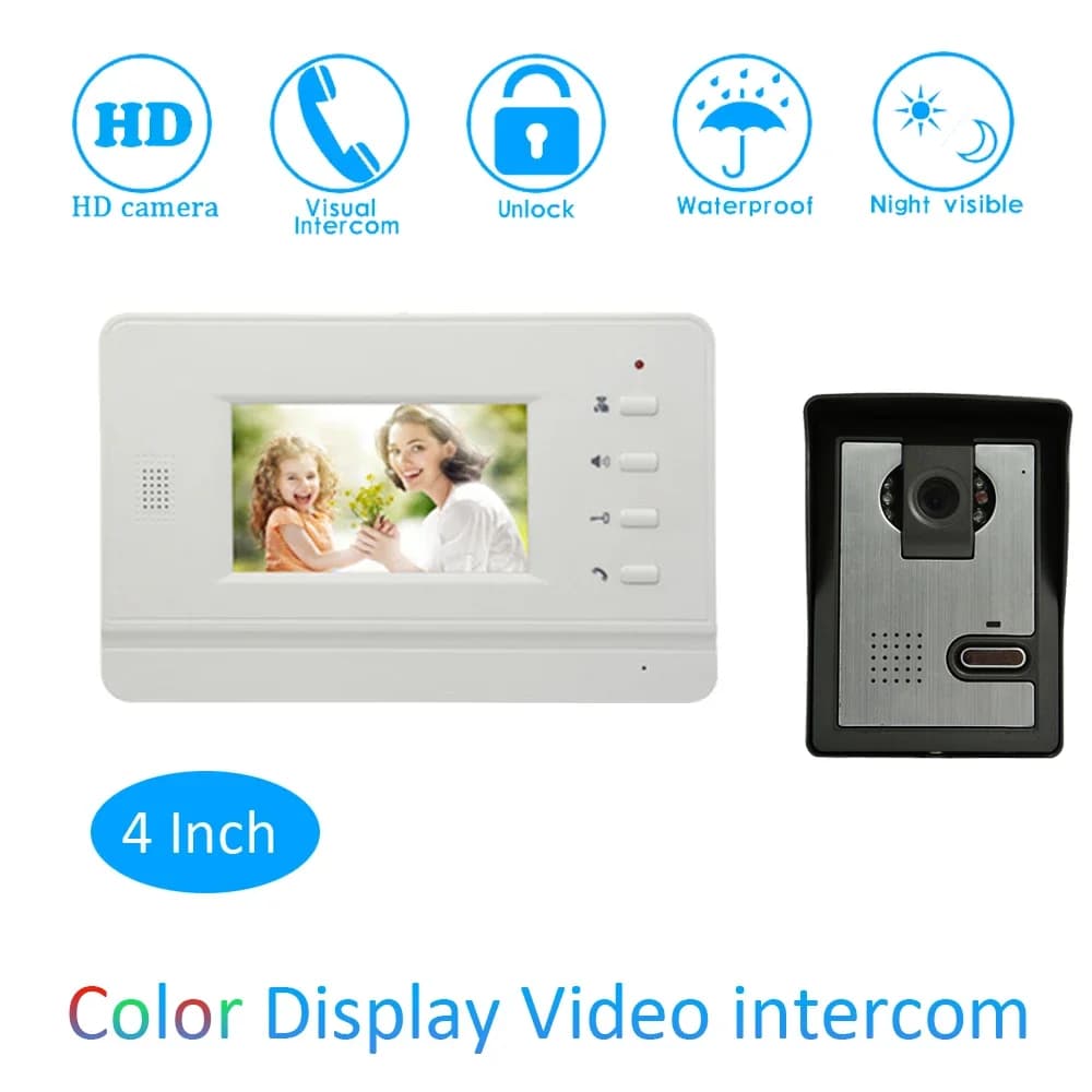 1Set Montaggio A Parete 4 ''Schermo LCD Uso Domestico Interno Videocitofono Visitatore Talk-back Porta Sblocco Campanello Citofono Sistema