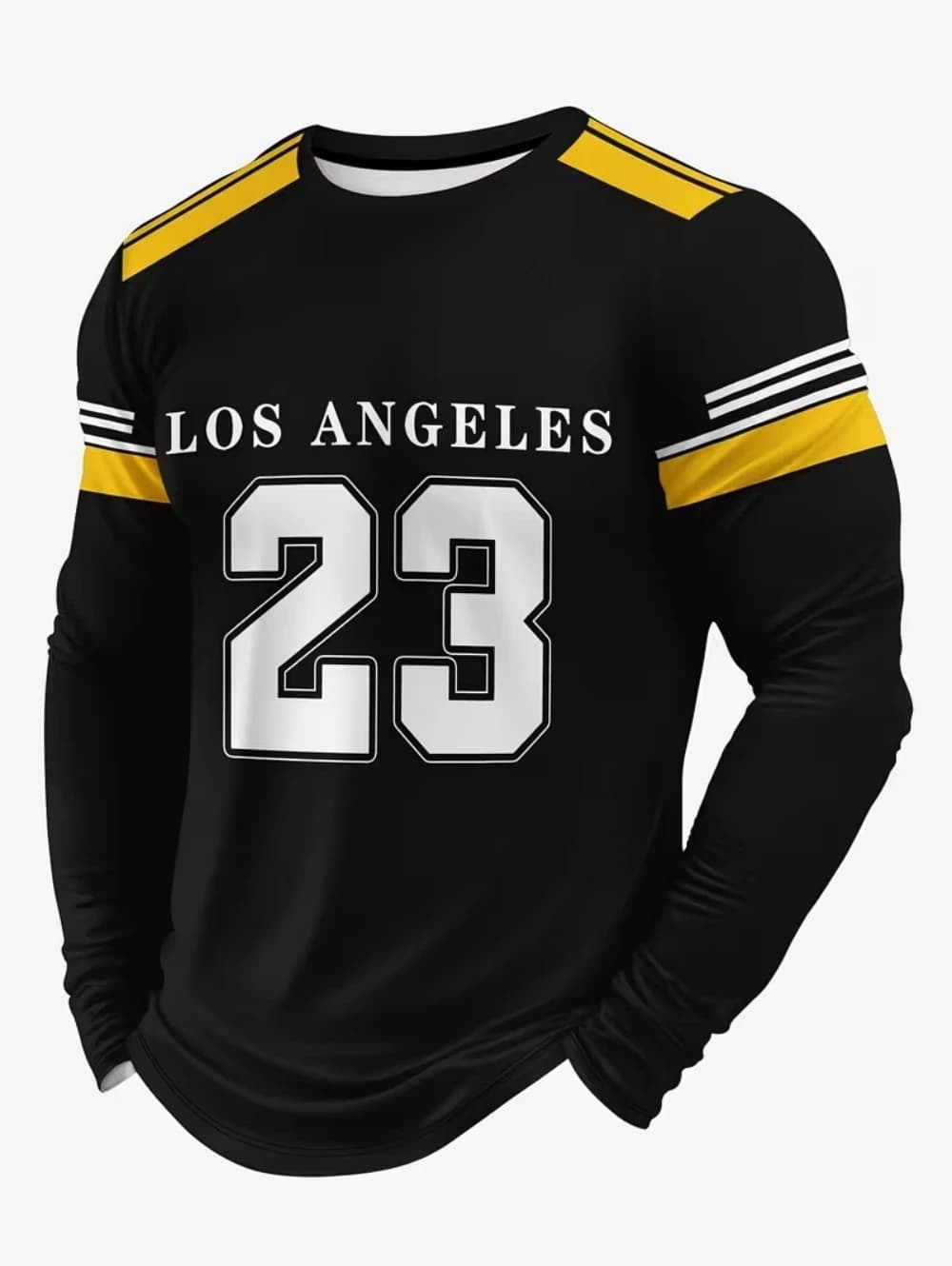 T-shirt da uomo Los Angeles 3D Stampa manica lunga Autunno a righe Girocollo T-shirt sportiva da esterno per uomo Top da uomo quotidiano Abbigliamento