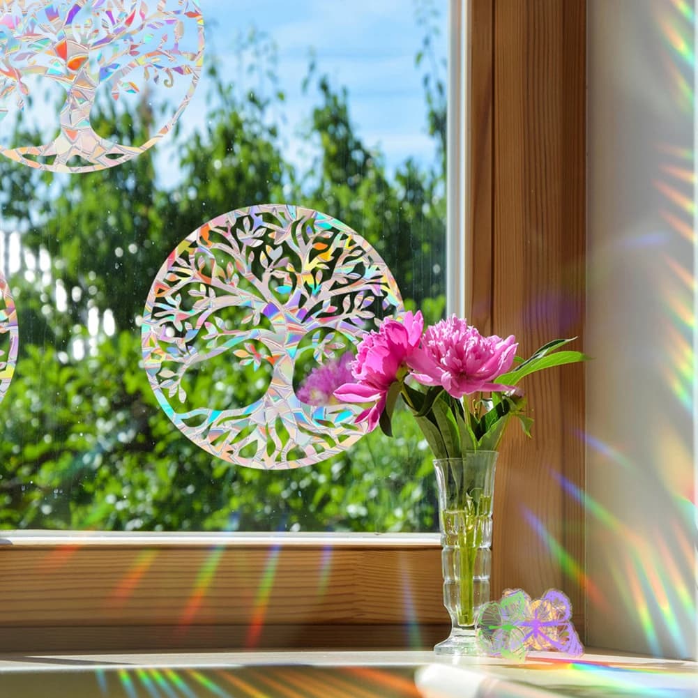 Adesivo riflettente arcobaleno PVC impermeabile e resistente alle intemperie Forma rotonda Arcobaleno-Suncatcher Adesivi per finestre Decorazione della casa