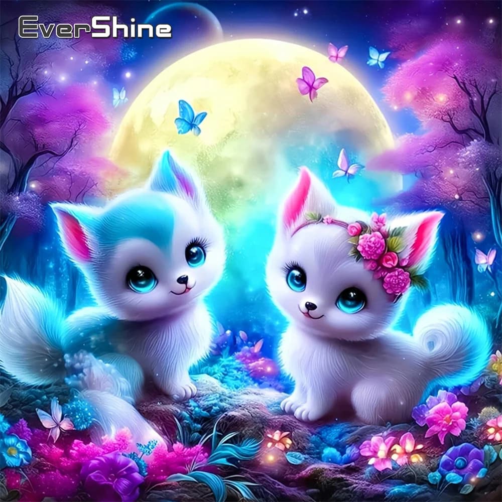 Evershine Diamond Painting Volpe Animale con Fiori di Ciliegio, Ricamo con Strass, Mosaico di Diamanti a Copertura Totale, Regalo per Bambini