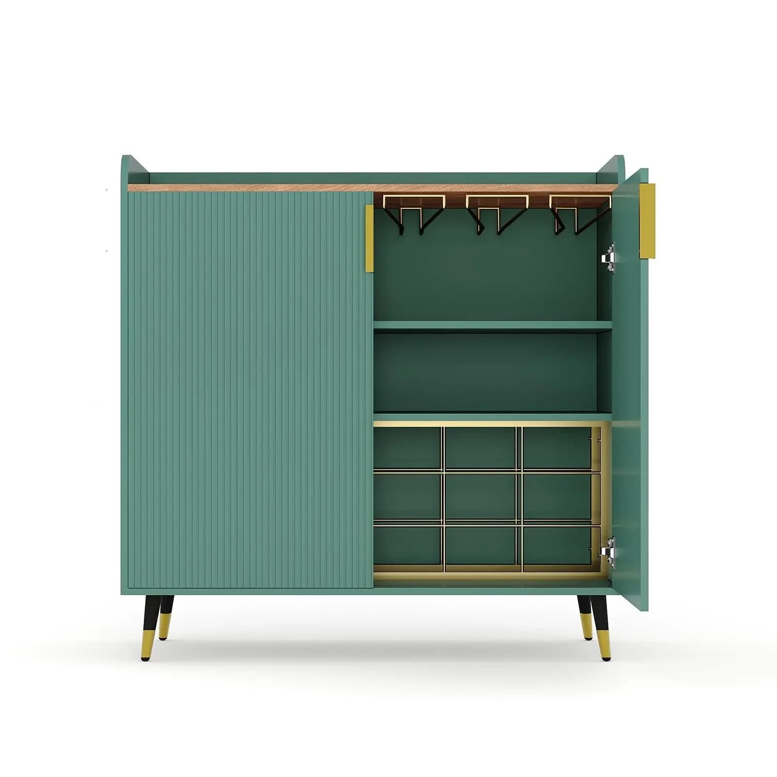 Modern Green Fluted Sideboard With Wine Rack And Glass Holder For Dining Room Living Room