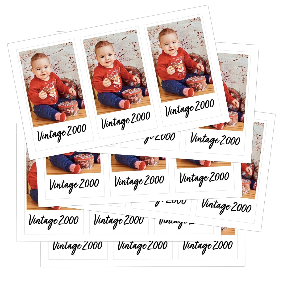 Adesivi personalizzabili con foto e testo, design a cornice per fotocamera istantanea, decalcomanie fotografiche personalizzate per bottiglie d'acqua, diari, bomboniere