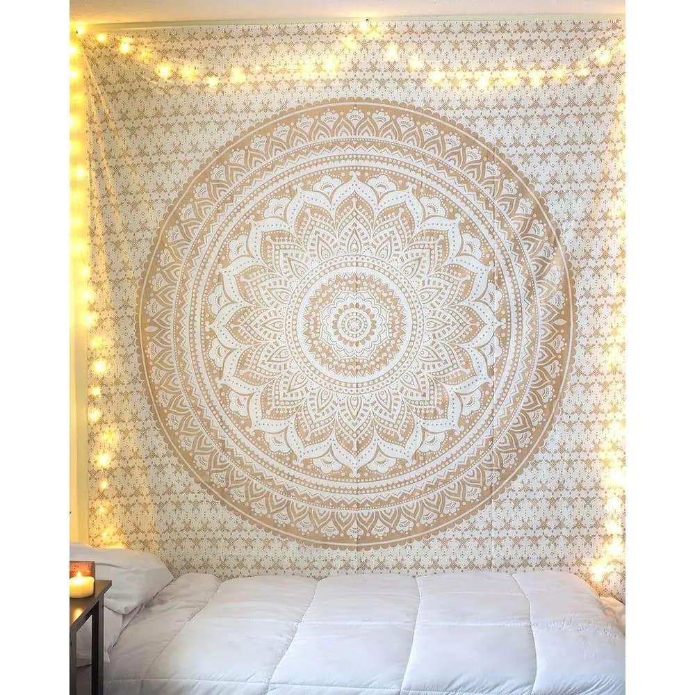 Tappeto da parete originale con mandala dorato sfumato, decorazione boho in cotone per dormitorio, copriletto singolo, tappetino per yoga e meditazione, 52x60 pollici