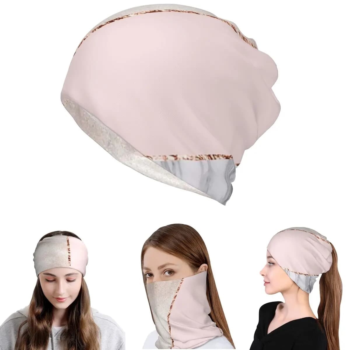 Sciarpa Magica Multifunzione in Misto Oro Rosa Effetto Marmo, Copricollo, Fascia per Capelli, Berretto Invernale Unisex per Adulti