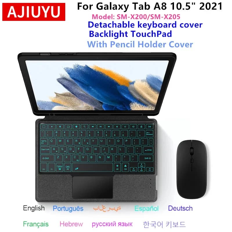 Tastiera Magica per Samsung Galaxy Tab A8 10.5 pollici SM-X200 SM-X205 X207 Custodia Smart con Touchpad Retroilluminato per Tablet Tab A8 2021