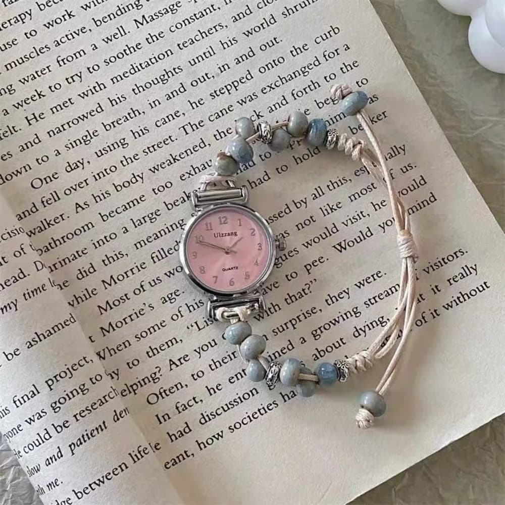New wristwatch with beads, adjustable strap, chain watch with pendant, women's and girl's quartz watch