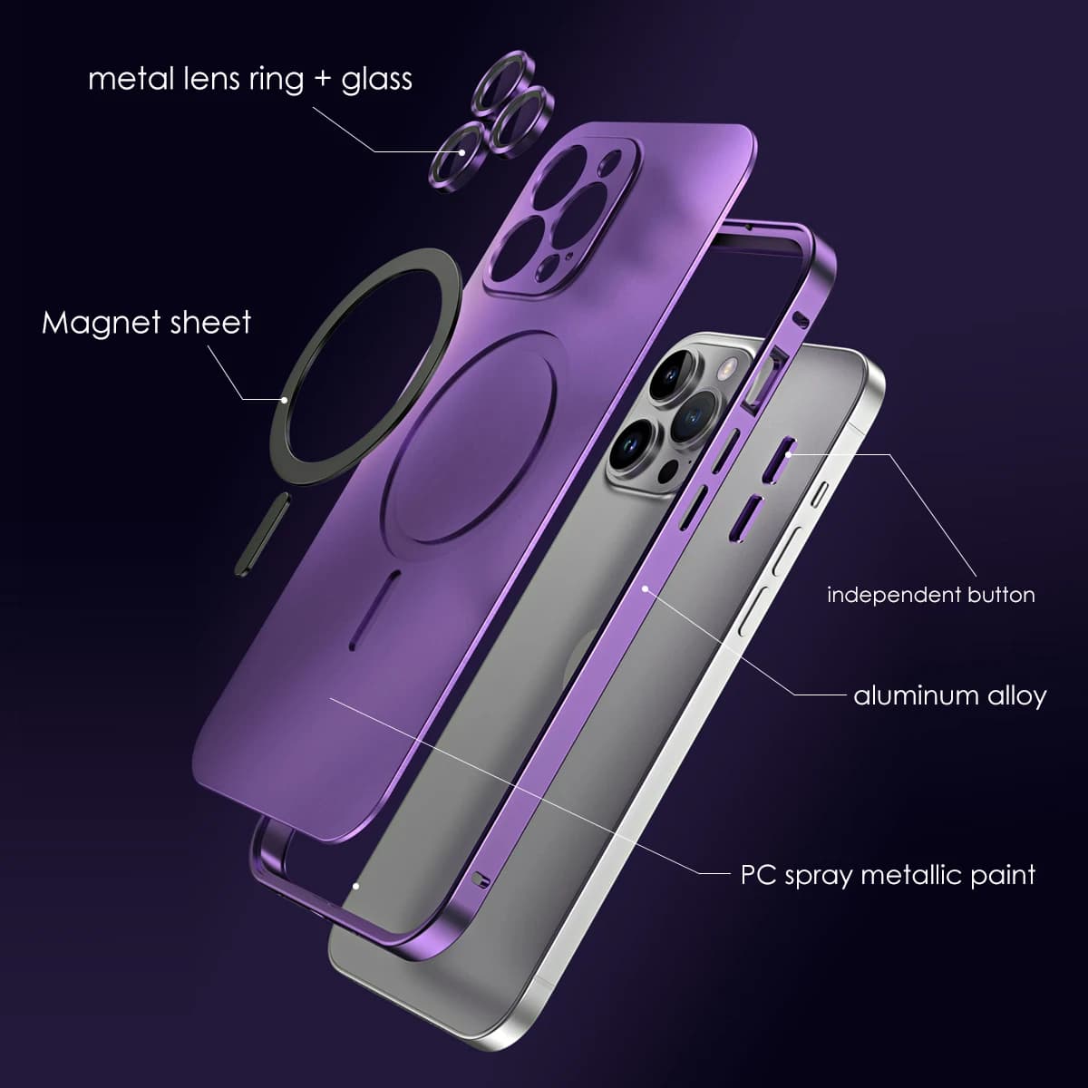 Custodia per telefono in metallo di colore originale per Iphone 12 13 14 15 16 17Pro Max Plus Copertura magnetica con telaio in alluminio per IPHON 14 15 16 Promax