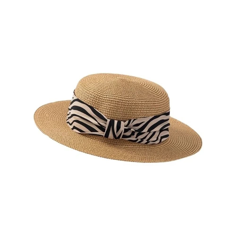 Cappello da sole da donna in paglia intrecciata con stampa leopardata, stile coreano, a tesa piatta, con protezione solare
