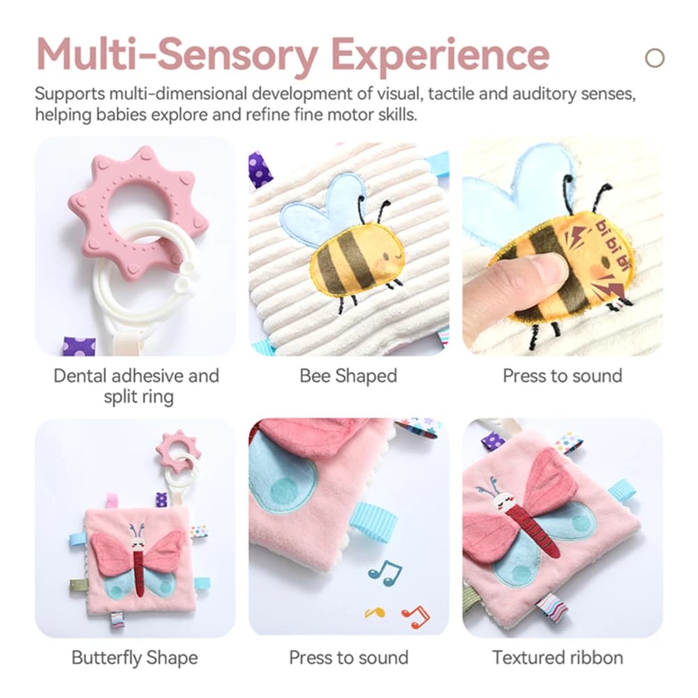Montessori 3D Touch Feel High Contrast Cloth Book Sensory Early Learning for kids Educational toys Baby Soft Soothing Blanket