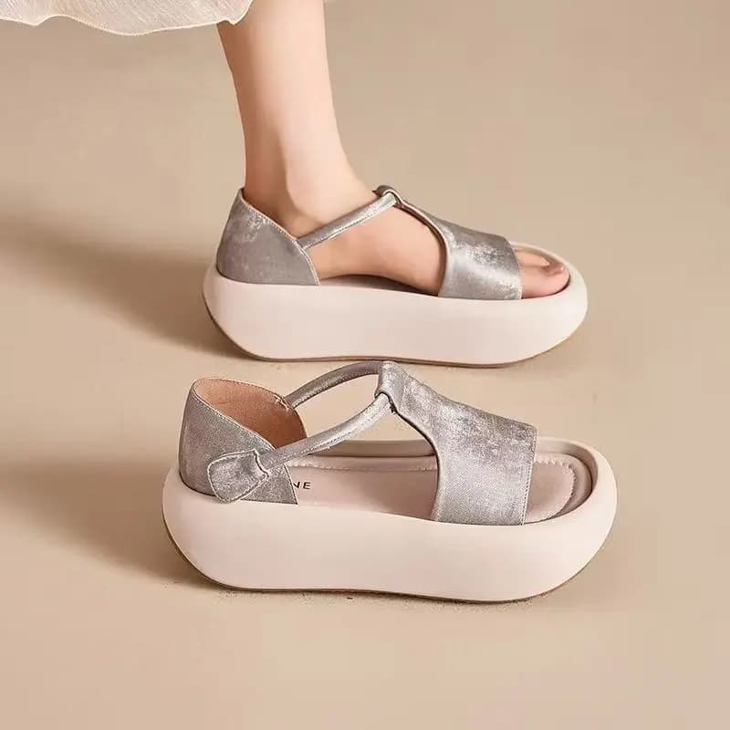Sandali Casual da Donna con Suola Spessa, Nuovi Sandali Estivi Leggeri Antiscivolo con Velcro, Sandali da Spiaggia Outdoor con Rialzo