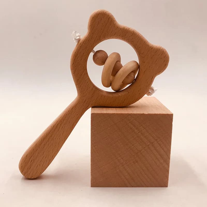 Sicurezza in legno di faggio animale ciuccio sonaglio artigianato accessori denti molari giocattolo per bambino bambino neonato capezzolo morso massaggiagengive regalo