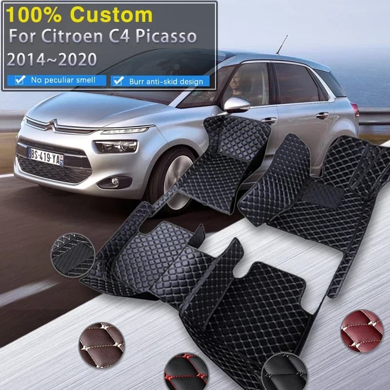 Tappetini auto completi per Citroen Grand C4 Picasso SpaceTourer 2014 ~ 2020 Tappeti Tappetino in pelle di lusso Tappeti Pad Set Accessori auto
