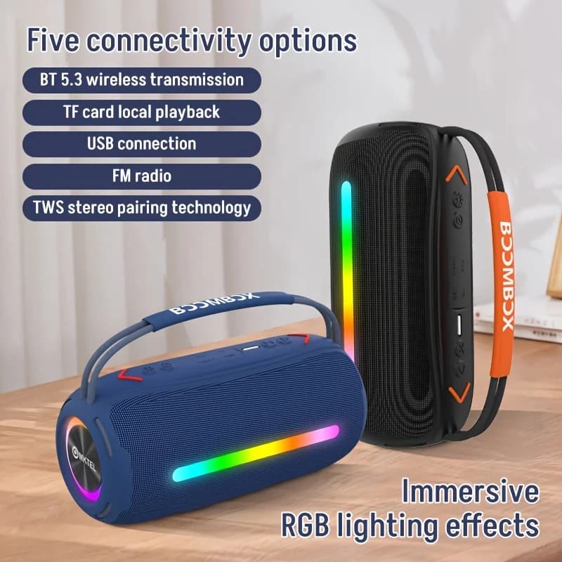 MKTEL S360 Altoparlante Bluetooth Portatile 10W, Stereo TWS con Bassi Potenti, 8 Ore di Riproduzione, Boombox Wireless per Casa, Auto e Esterni