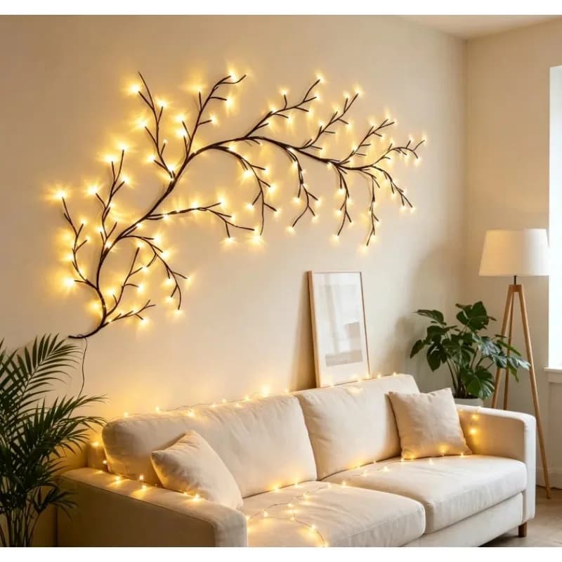 96 LED Willow Vine Wall Branch Lights Warm White Flexible DIY Decorative Lamp with 8 Lighting Modes for Indoor Home