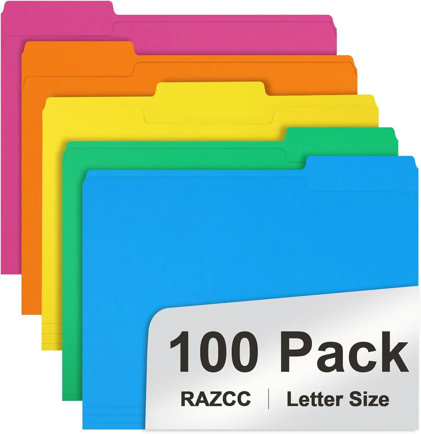 Confezione da 100 Cartelle Colorate, Linguette con Taglio 1/3 in 5 Colori per Organizzazione Ufficio e Aula