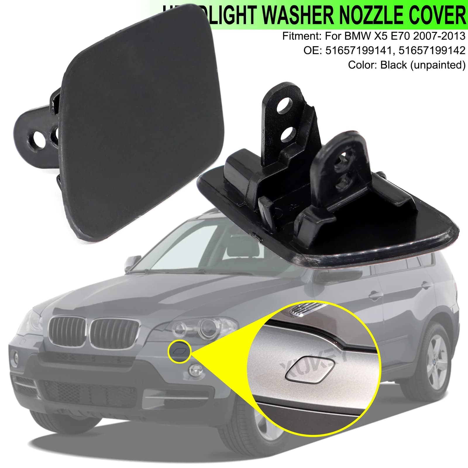 Faro anteriore Rondella Faro Ugello Jet Cleaner Copertura Paraurti Tappo nonprimato Per BMW X5 E70 2007-2013 51657199141 51657199142