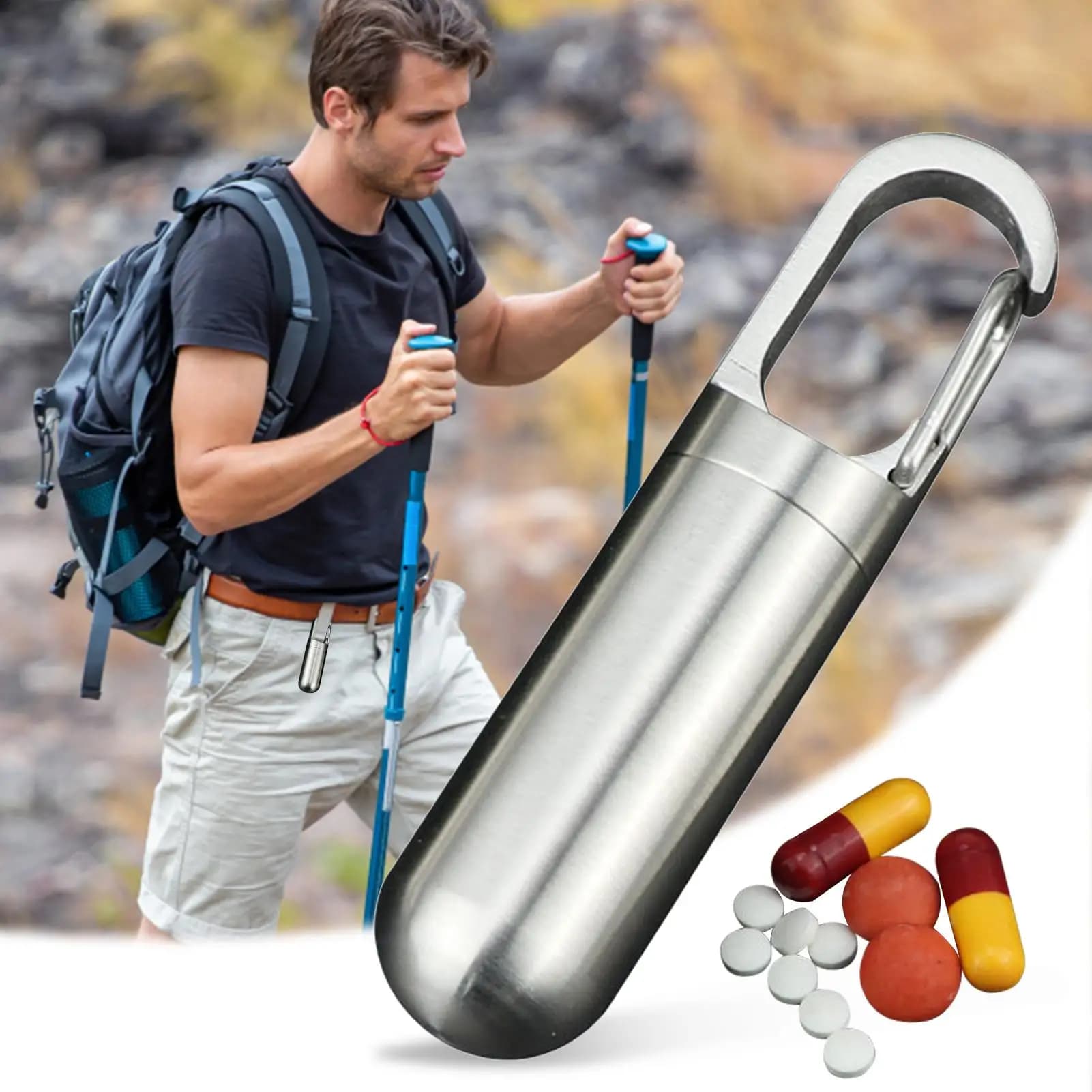Portapillole piccolo impermeabile, struttura robusta in metallo, portapillole tascabile portatile per uomini e donne, per viaggi e conservazione quotidiana