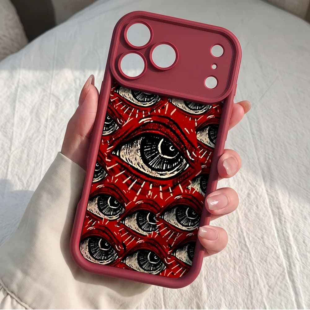 Dark Retro All Seeing Eye Phone Case For iPhone 17 16 15 14 ProMax 17E 16 15 14 Pro 16 15 Plus Shockproof Matte Silicone Funda