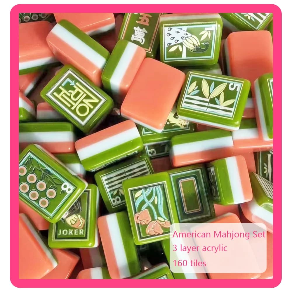 3-Layer Acrylic American Mahjong Sets Green Oil Paint Mahjong 160 Tiles for Home Board Game Birthday Gifts Portable MahJong