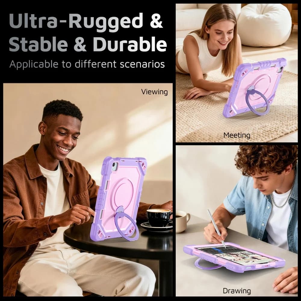 Armor Stand Shockproof Tablet Case For iPad Air 5 Air6 A16 11th M3 Pro11 iPad 10th Air11 Cover With Shoulder Strap Pencil Holder