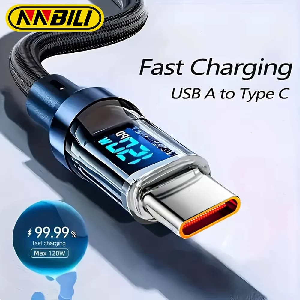 NNBILI Cavo di ricarica super veloce da 120 W Display digitale in tempo reale Cavo dati da USB A a tipo C per telefoni Android Huawei Universale