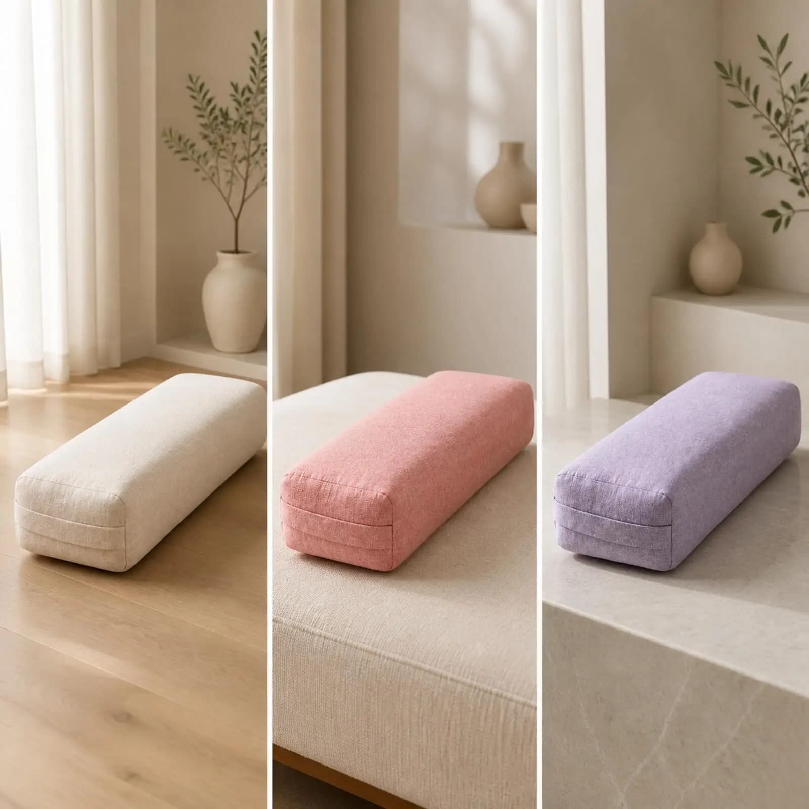 Cotton Linen Yoga Bolster Pillow for Deep Stretching Meditation Cushion with Foam Filling Rounded Corners Firm Support