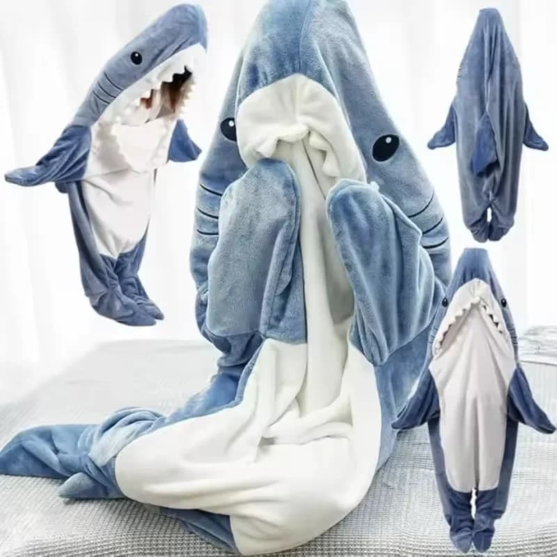 Sacco a Pelo Squalo per Adult, Pigiama con Cappuccio in Flanella Calda, Funny Winter Home Clothes, Coperta Calda a Forma di Squalo