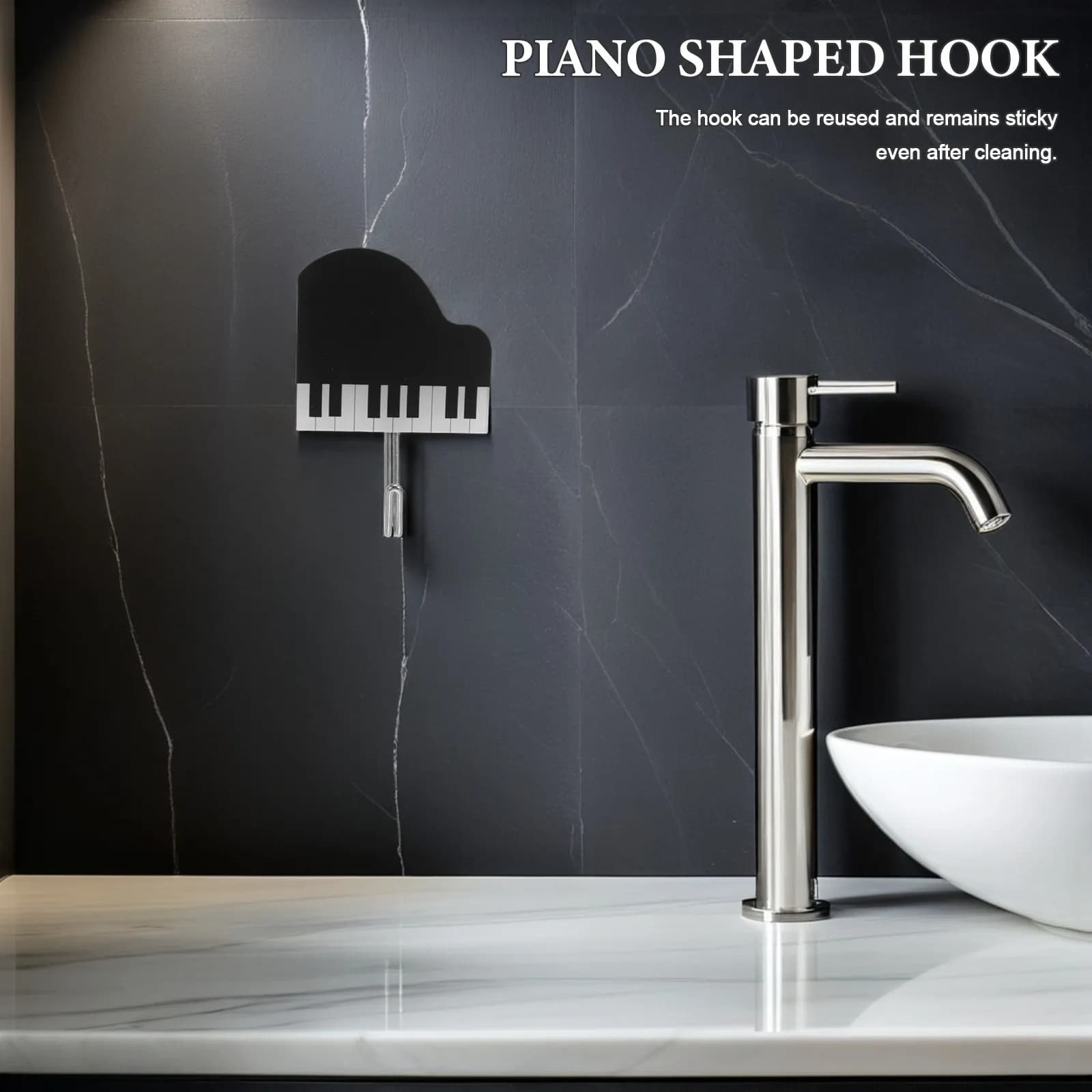 3Pcs Wall Hooks Piano Design Adhesive Coat Rack for Bathroom Kitchen Sticky Towel Shower Hanging Hooks Strong Metal