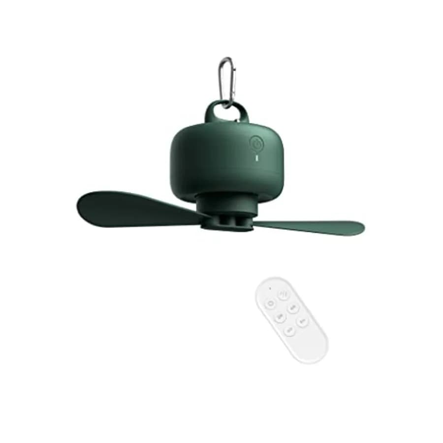 Ventilatore da Campeggio Portatile con Batteria da 8000mAh, Ricaricabile, con Telecomando, Pale Rimovibili, Gancio per Appendere, Timer