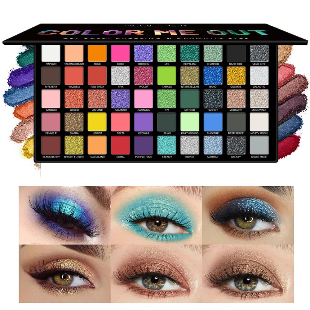 50 color rainbow shade palette Shiny opaque finish, glitter makeup to naked neon Make-up palette all in one for music festival