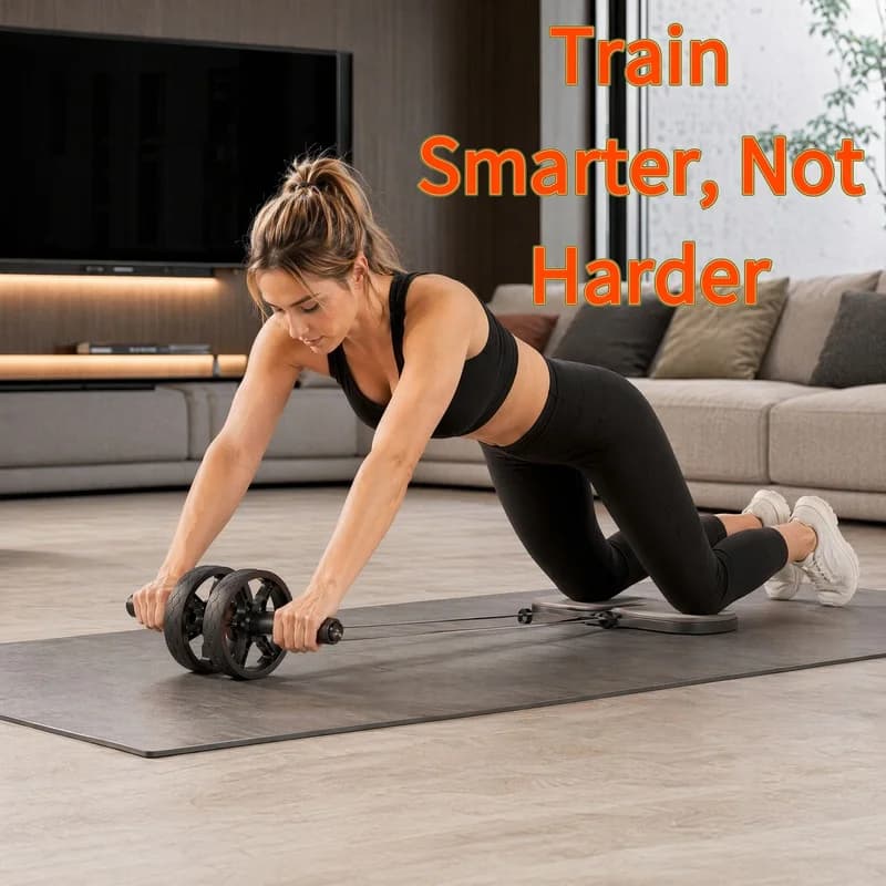 Auto Rebound Ab Wheel Roller Dual Wheel Abdominal Muscle Trainer Home Gym Equipment with Knee Pad Foldable Core Exercise