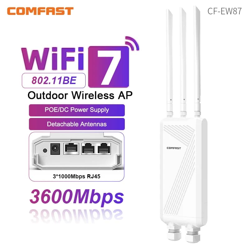 Comfast WiFi7 3600Mbps Esterno CPE Wireless AP 2.4 e 5.8GHz Ripetitore WiFi Router AP Punto di Accesso Antenna WiFi Extender Adattatore POE