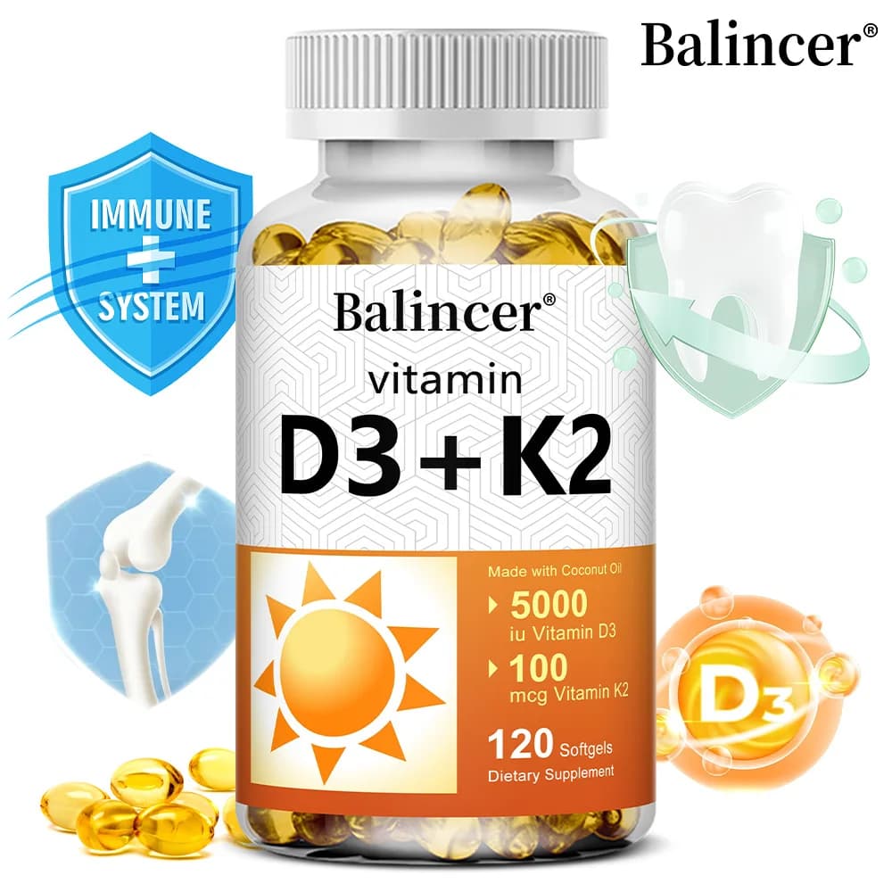 Vitamin D3 + K2 with organic virgin coconut oil, vegan D3 (5000iu) with vitamin MK7 K2 (100 mcg), supports bone health supplement