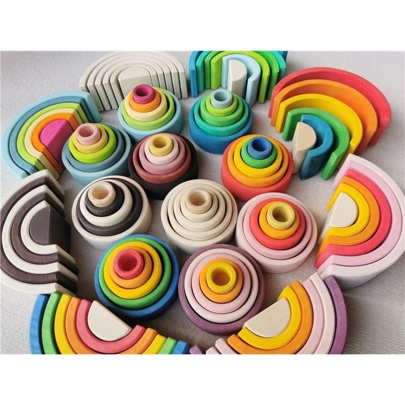Bambini giocattoli in legno arcobaleno nidificazione ciotole tiglio 6 strati arco impilatore blocchi alberi