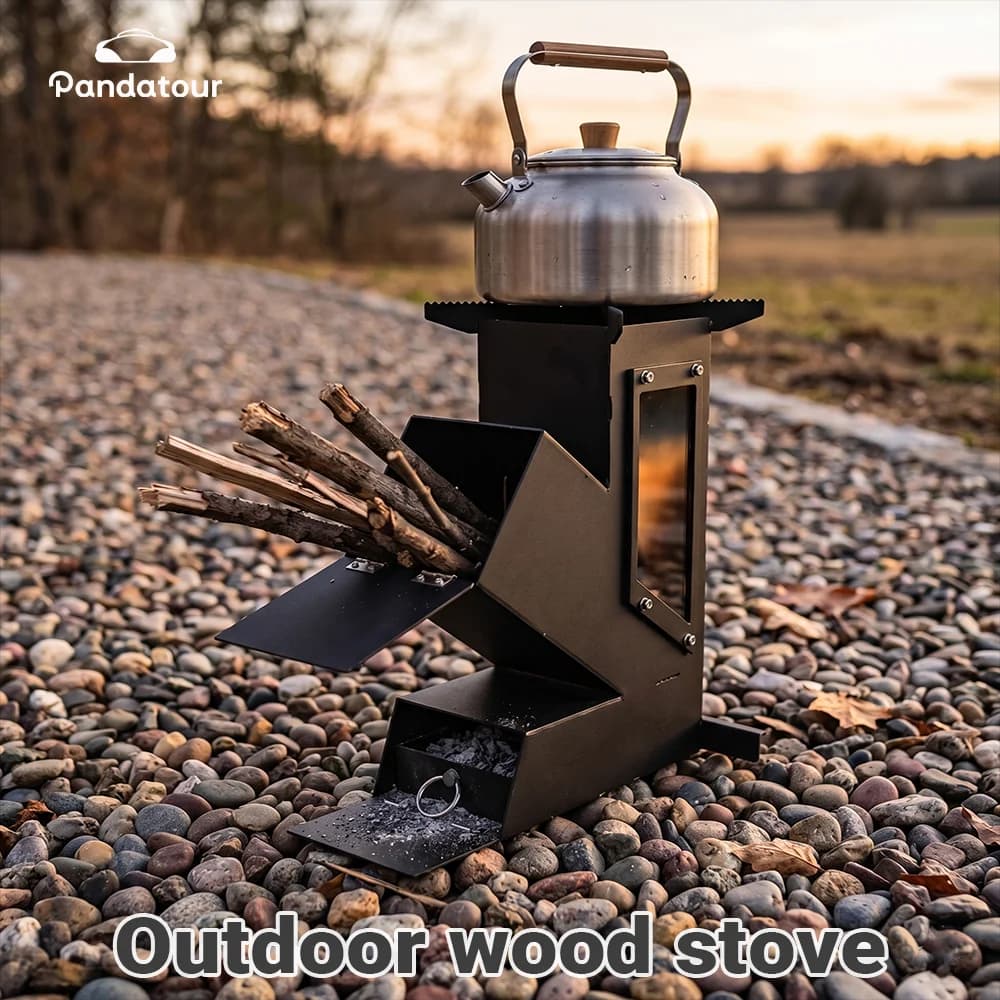 Pandatour Outdoor Portable Stainless Steel Rocket Stove For Outdoor Cooking Camping Stove Heating And Cooking Wood Stove