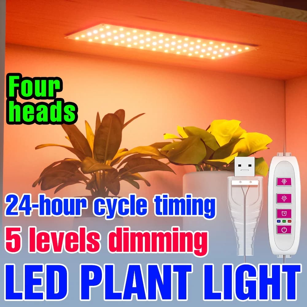 Complete LED Lamp for Cultivation, DC5V USB, Vase Plant Lighting, Fruit and Vegetable Indoor Cultivation, 1-4 Heads