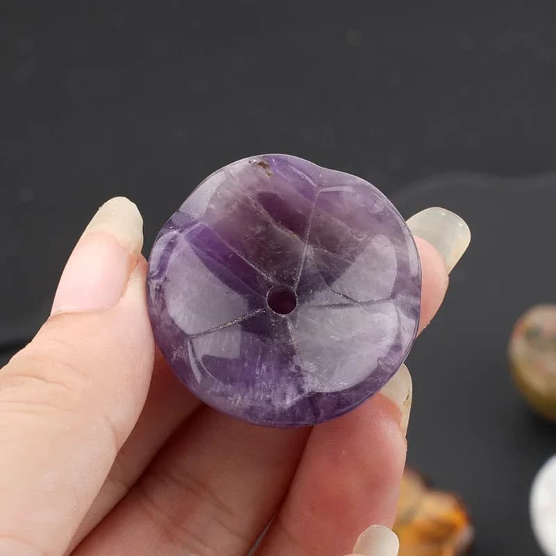 1PC Perline di pietra preziosa naturale Bastone di incenso a forma di loto Fai da te per la decorazione domestica Pietra energetica Lucidatura Perline lisce 32mm