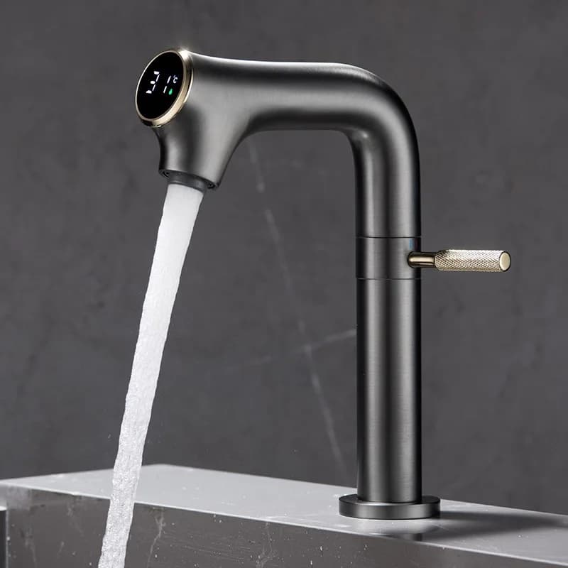Rubinetto per Lavabo con Display Digitale, Nuovo Miscelatore Multifunzione con Getto Spray, Acqua Calda e Fredda