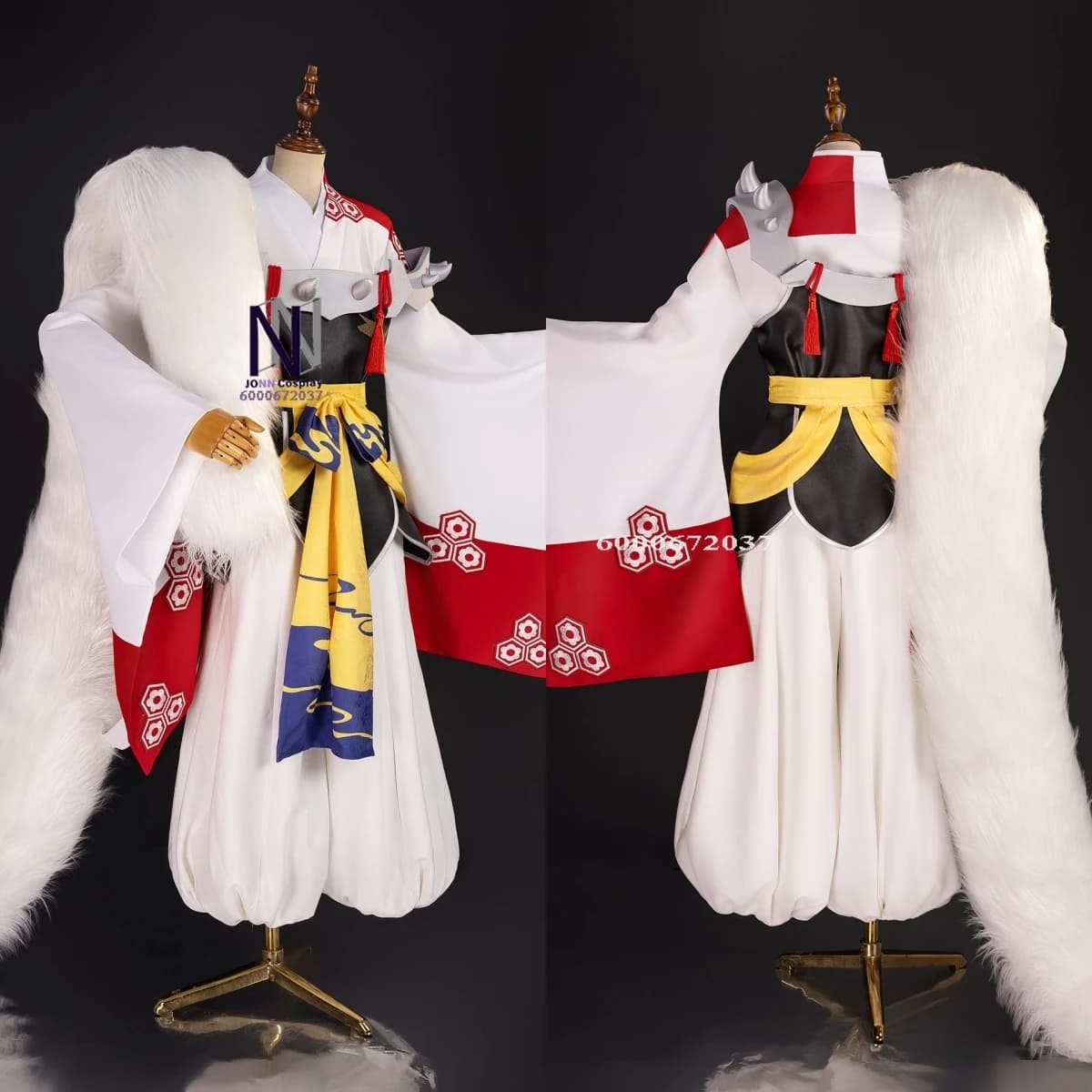 Costume Cosplay Anime Sesshoumaru, Uniforms for Role Games, Outfit of High Quality with Women's Leather Scarf, Comic With Halloween