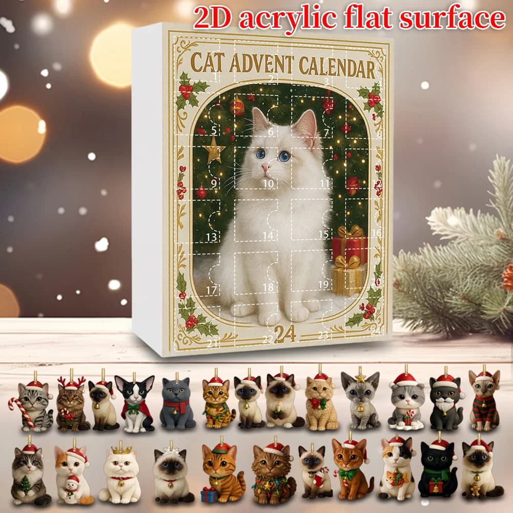 Calendario dell'Avvento per gatti 2D 2025 con 24 ornamenti Calendario per il conto alla rovescia di Natale Calendario dell'Avvento di Natale per bambini Ragazzi Ragazze Regali per adulti