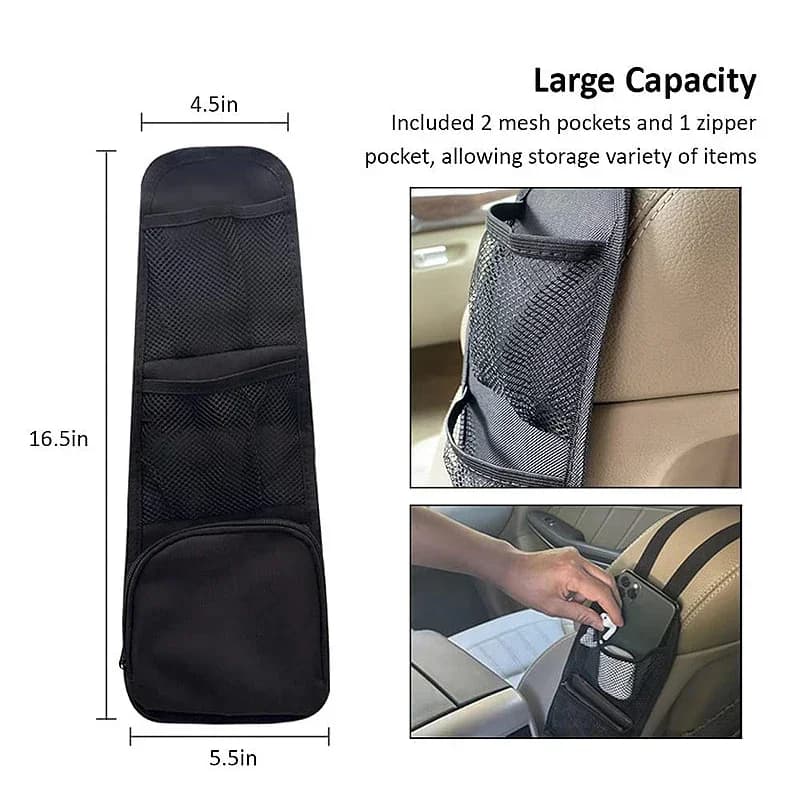 Organizer per Sedile Auto, Borsa Laterale Appendibile Multi-Tasca con Portabevande, Tasca in Rete, Organizer per Auto con Porta Telefono