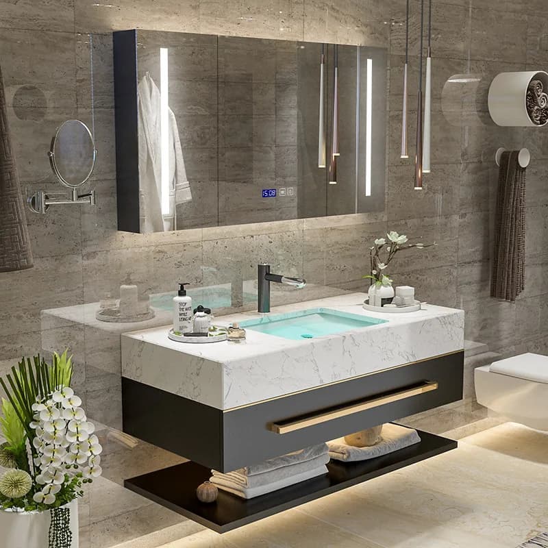 Set da toeletta per lavabo da bagno con specchio illuminante intelligente