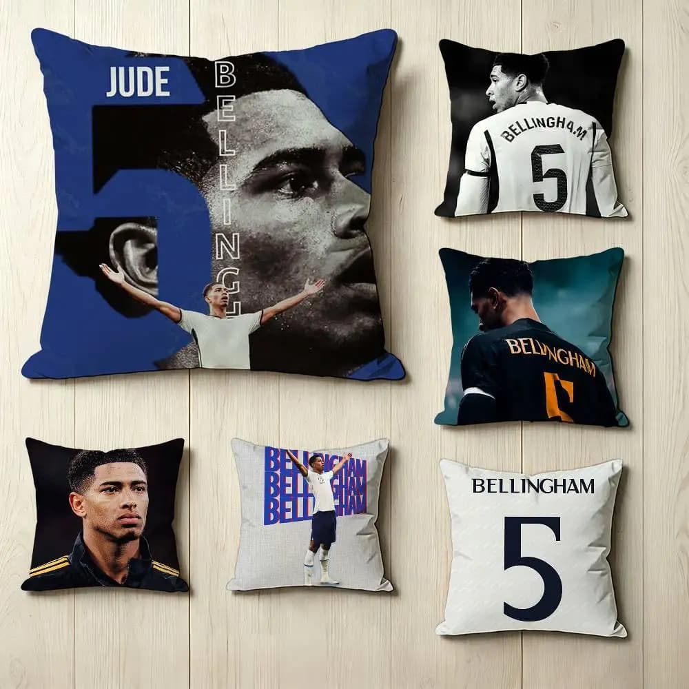 J-Jude Bellingham Football STAR Pillow Case Square Double-Sided Sofa Cushion Cover Bedroom Bedside Pillow