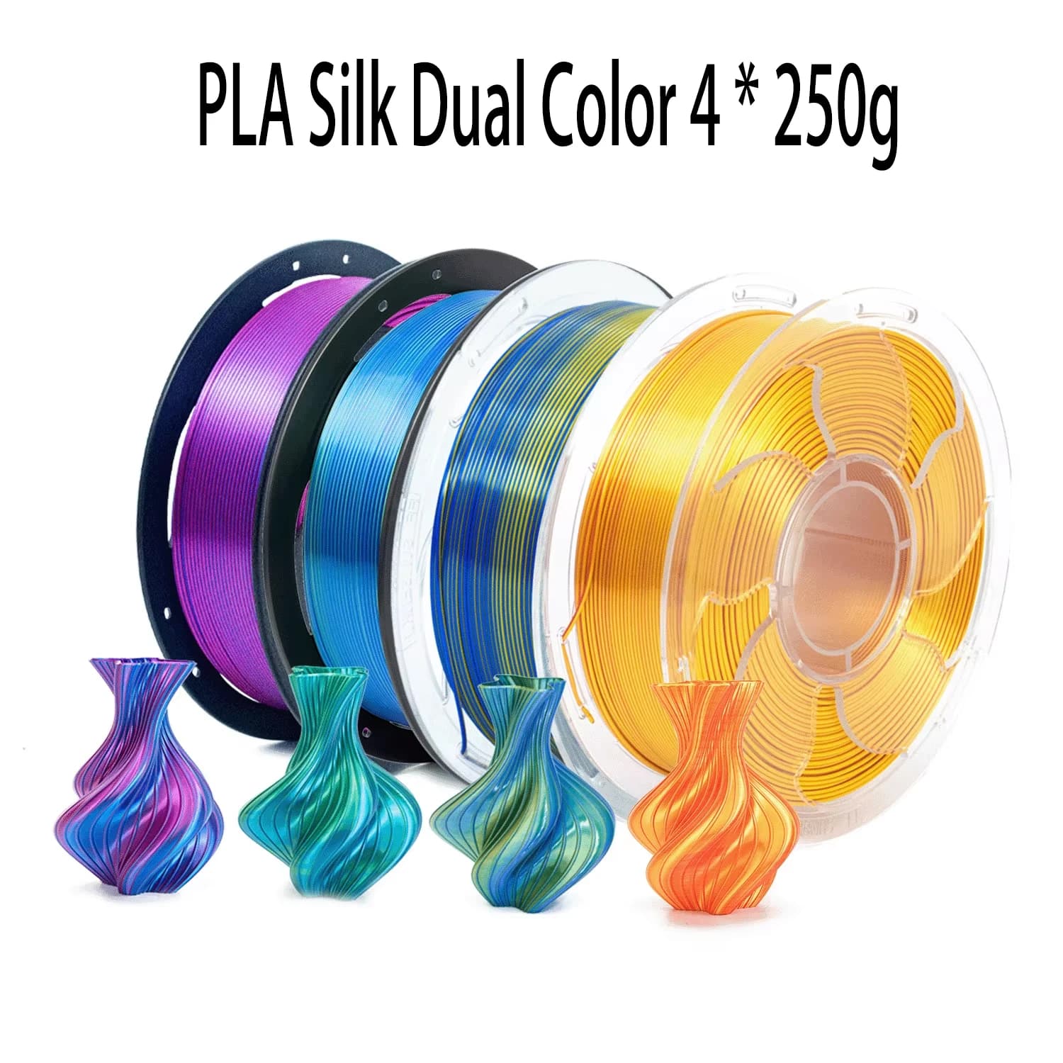 Dual Color Filament Silk PLA 1.75mm 250g 3D Printer Plastic Material Two Colors Filament PLA Black Red Green Bundle New