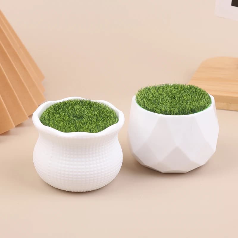Nuovo Set di 5 Vasi Rotondi per Fiori con Prato Artificiale, Vaso Bianco in Plastica Spessa per Piante, Decorazioni per Casa e Giardino